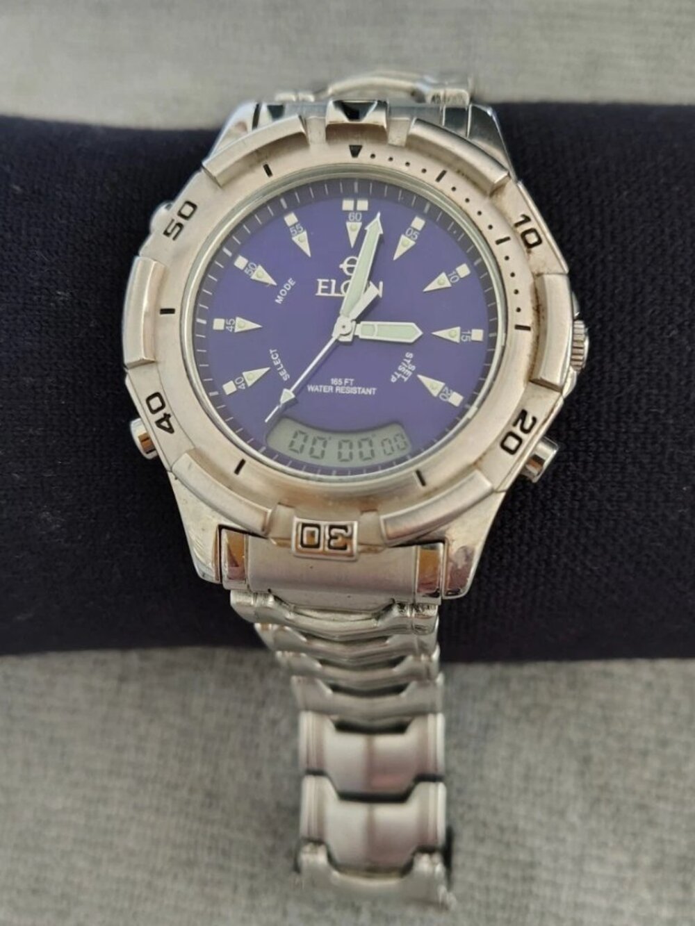Elgin Blue Sport Watch Analog Digital Stainless Steel Water Resistant 165FT